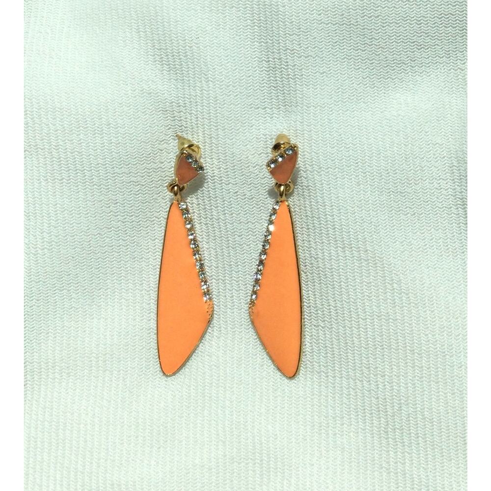 Vintage Orange‎ enamel and rhinestone pierced earrings